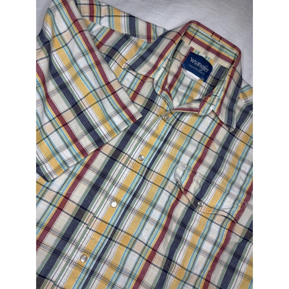 Vintage Wrangler Western Shirt‎ Plaid Short Sleeve Pearl Snap Men's Large Color